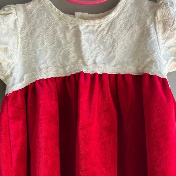 Toddler Girls Red Velvet Dress Party Holiday Damask Top Short Sleeve - Picture 2 of 9